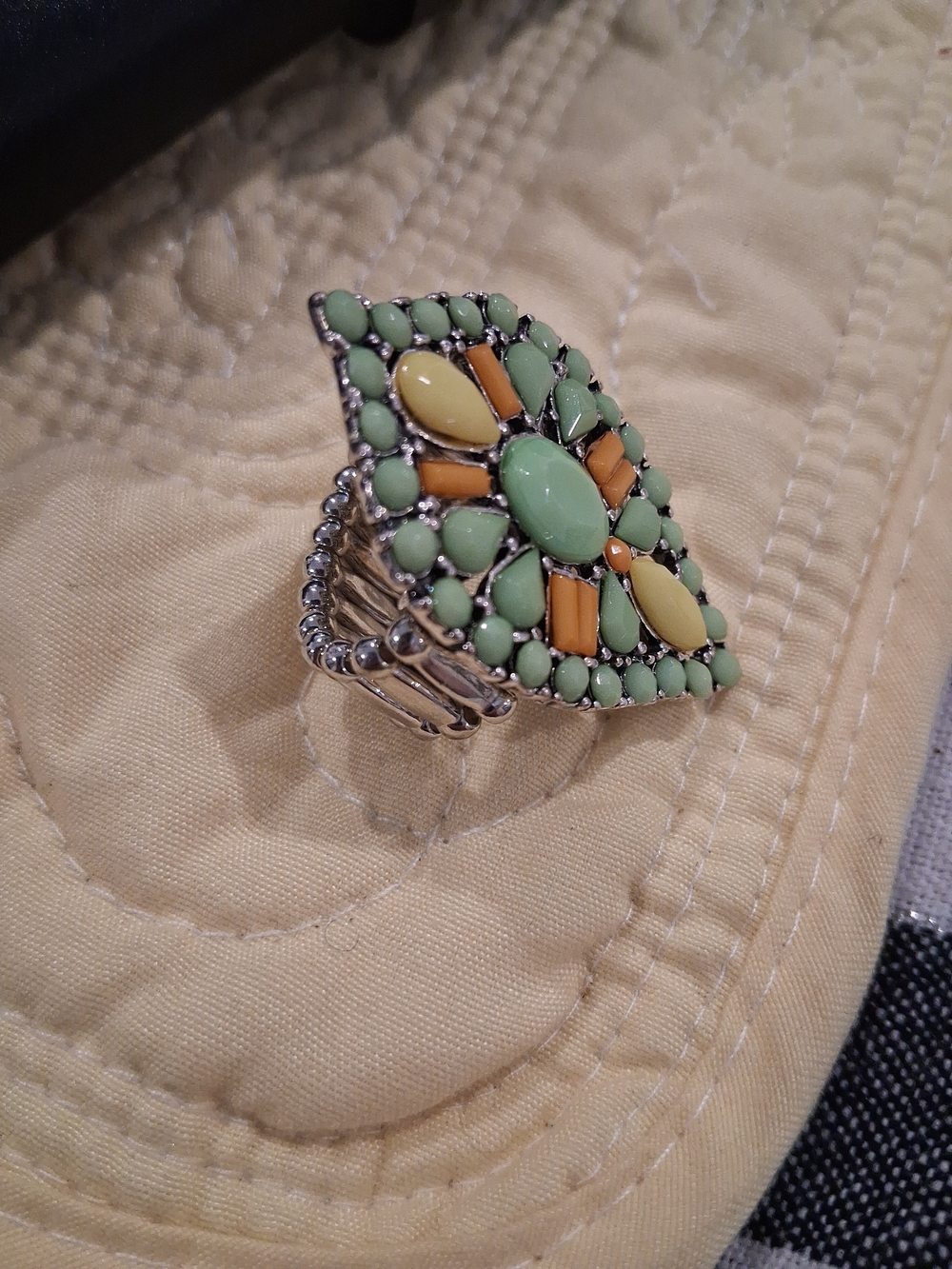 Vintage-Inspired Mint and Yellow Statement Stretch Ring